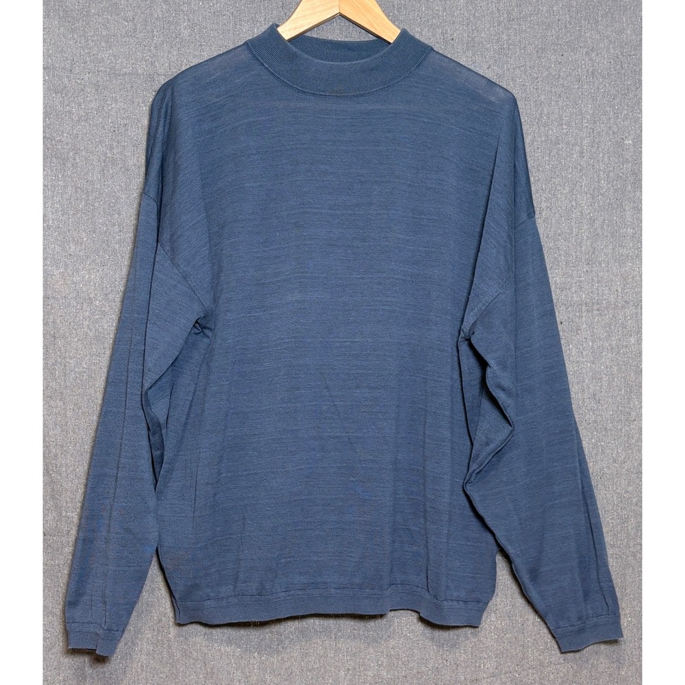 St. Croix Knits Mens XL Mock Neck Sweater Blue Cotton Microfiber Made in USA